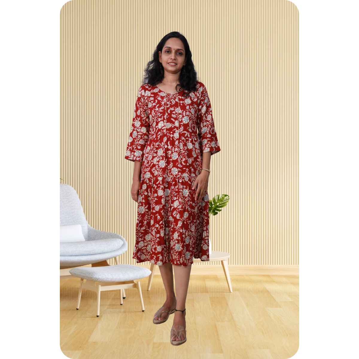 Kripa White and Red Frill Top