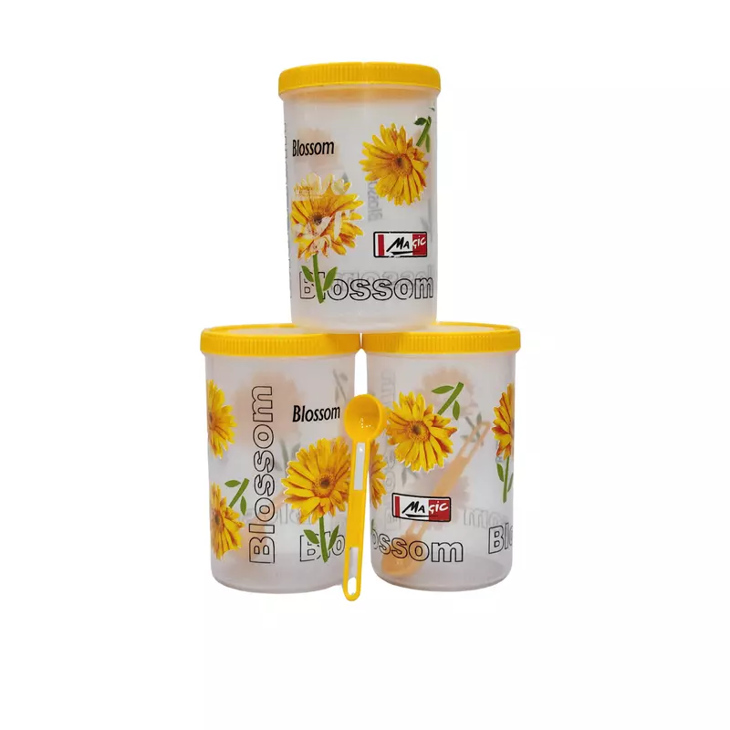 3 Pcs Flower Printed Spice Pulse Storage Container with Spoon 2000ML EACH