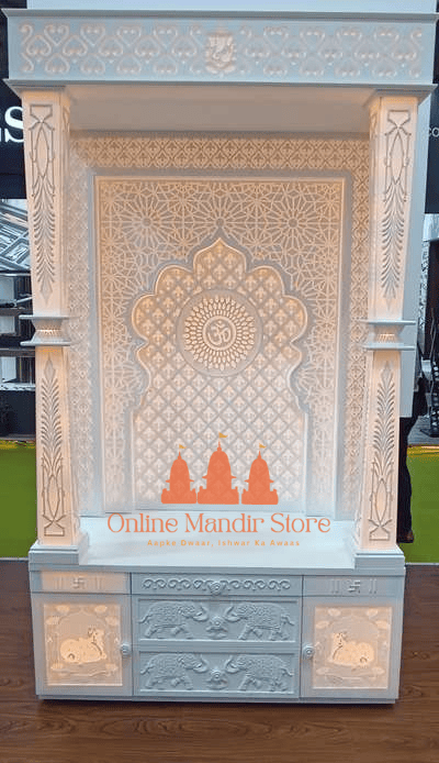 Heavenly Glow Full Corian Mandir with Backlight Heavenly Glow Full Corian Mandir with Backlight