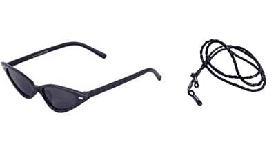 Soigné Female Small Cat Eye Sunglasses.Black Frame.Black Lens with Strings.Black