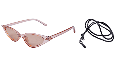 Soigné Female Small Cat Eye Sunglasses.See Through Brown Frame with black String