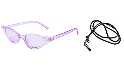 Soigné Female Small Cat Eye Sunglasses.See Through Purple Frame with String Black