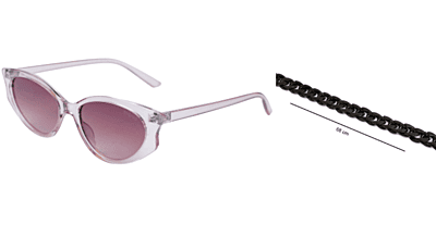 Soigné Female Large Cateye Sunglasses.Transparent Frame with black color string