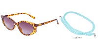 Soigné Female Large Cateye Sunglasses.Leopard Print with Lite Blue Color Chain