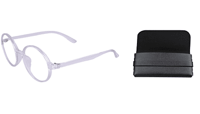 Soigné Unisex Round Large Spectacle Frames. Transparent Frame with Leather Pouch