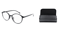 Soigné Unisex Medium Round Spectacle.Glossy Black with leather pouch
