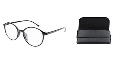 Soigné Unisex Medium Round Spectacle.Glossy Black with leather pouch