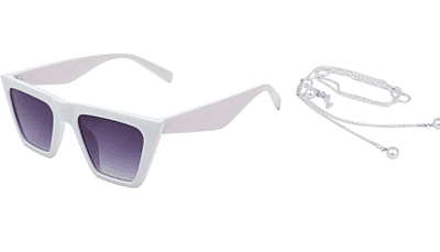 Soigné Female Large Square Sunglasses.White Color Frame with Metal Chain For Female Sunglasses