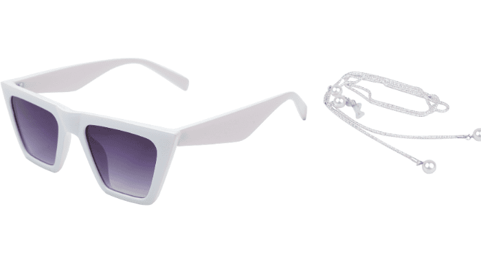 Soigné Female Large Square Sunglasses.White Color Frame with Metal Chain For Female Sunglasses