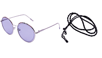 Soigné Female Medium Round Sunglasses.Silver Frame with Strings.Black&Transparent