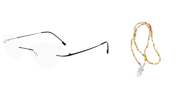 Soigné Female Medium Rimless Cat Eye Spectacle Frame.Grey Multi  Color Chain