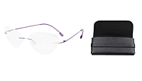 Soigné Female Medium Rimless Cat Eye Spectacle Frame. Purple with Lather Pouch