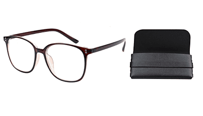 Soigné Unisex Oversized Square Spectacle Frame. Brown withWith Black Transparent
