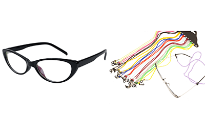 Soigné Kids Cateye Spectacle.Glossy Black.(3-8)Y-Girl with Multicolor String