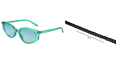 Soigné Female Large Cateye Sunglasses.See Through Green Frame with Black color Chain