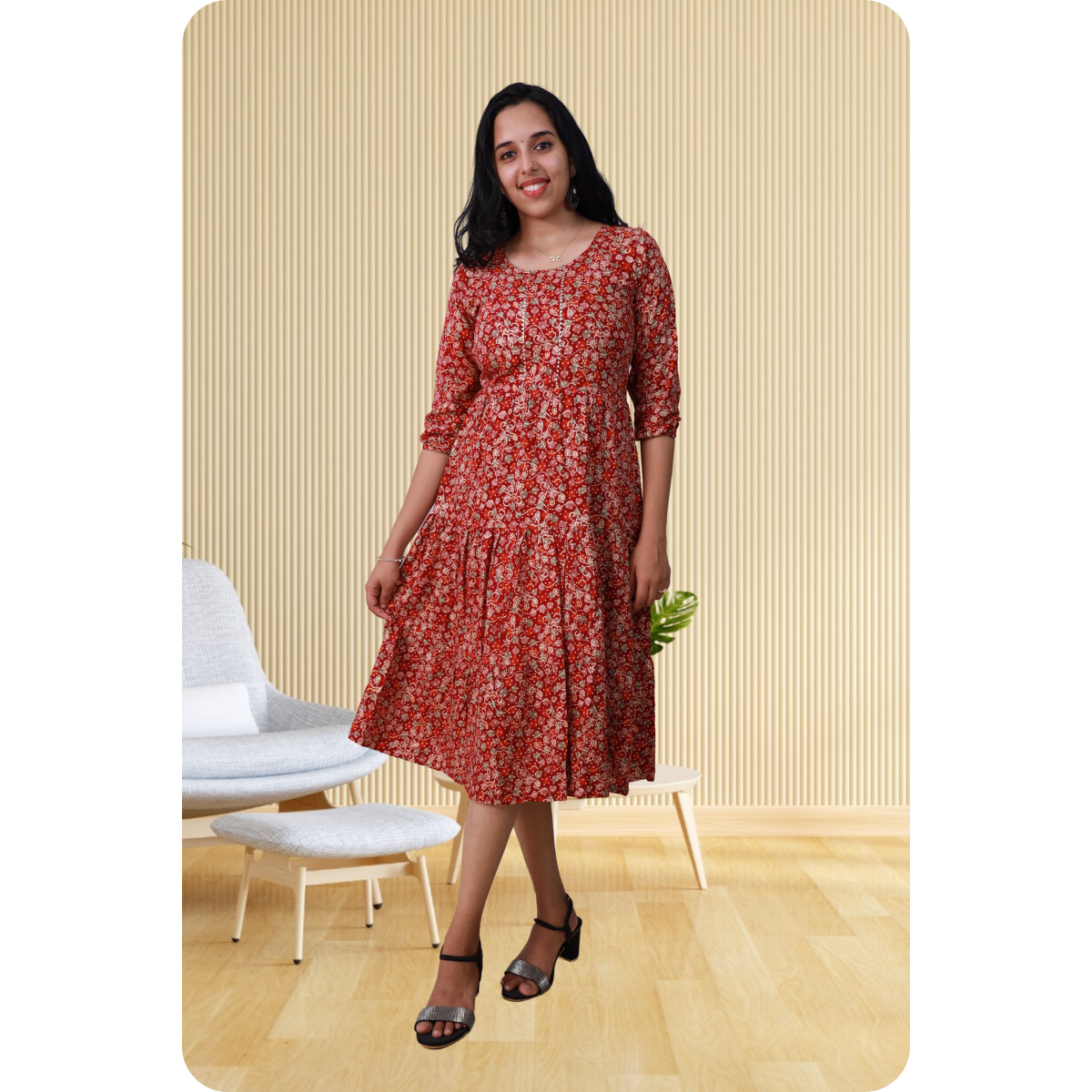 Kripa White and Red Dot Print Frill Top