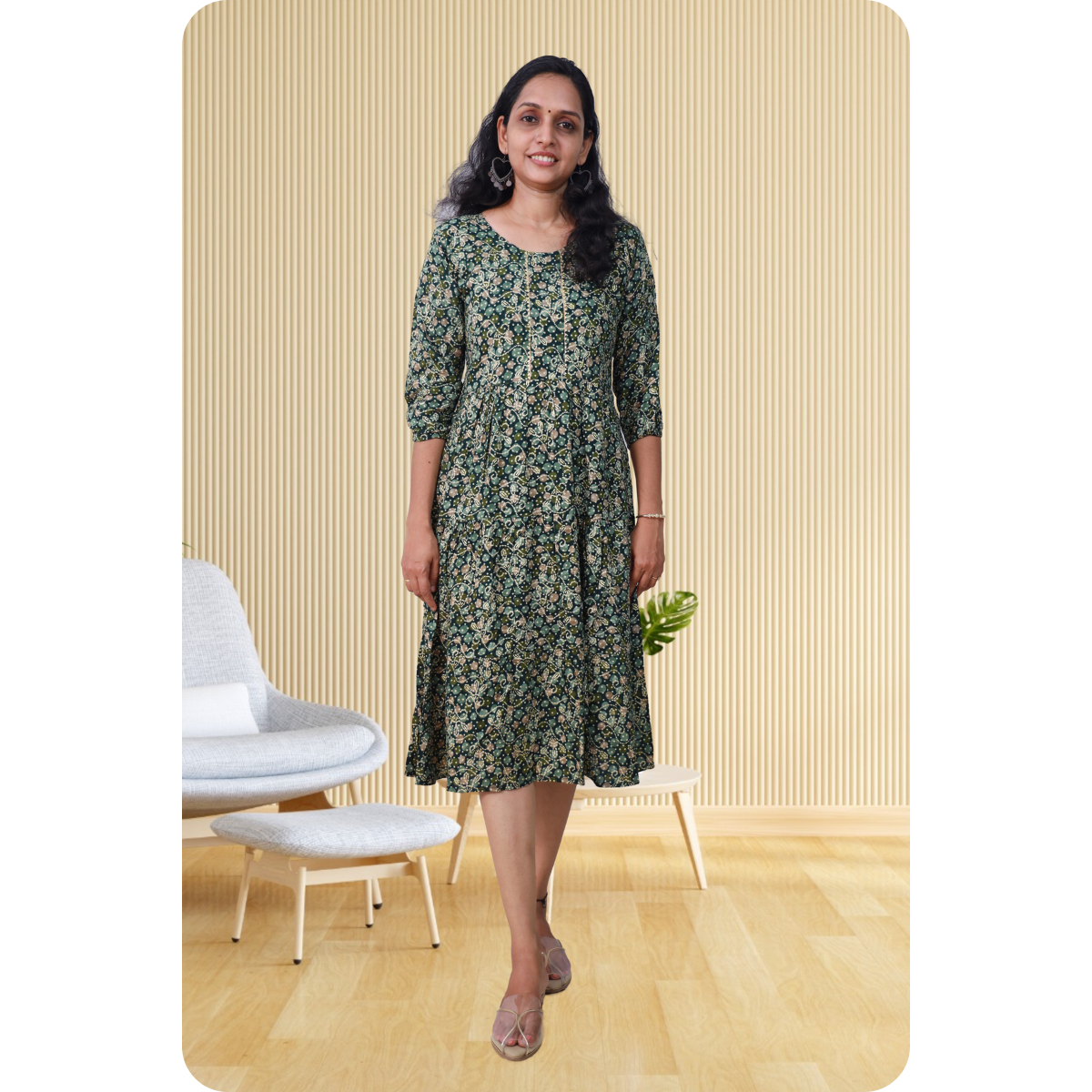 Kripa Green Dot Print Frill Top
