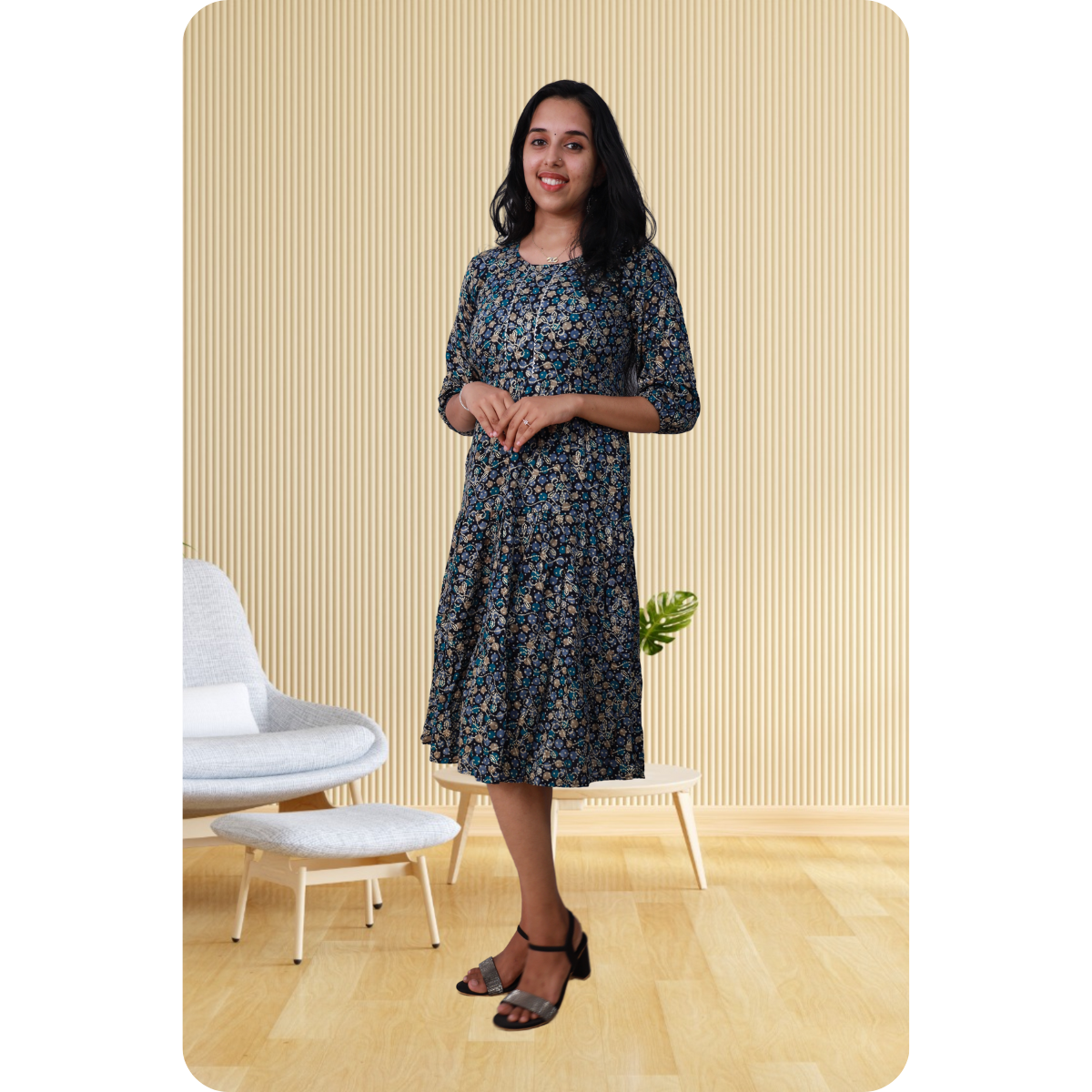 Kripa Blue Dot Print Frill Top