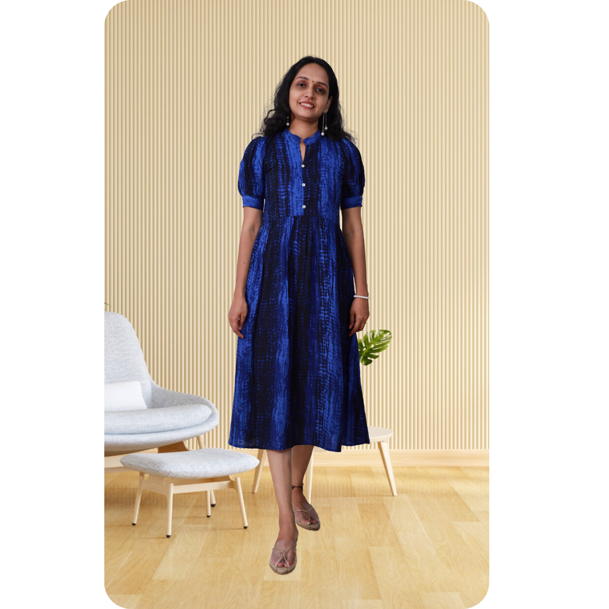 Esther discharge rayon navy blue dress