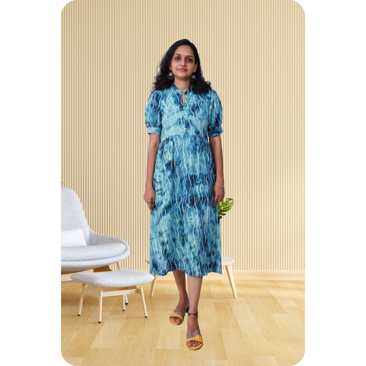 Esther discharge rayon sky blue dress