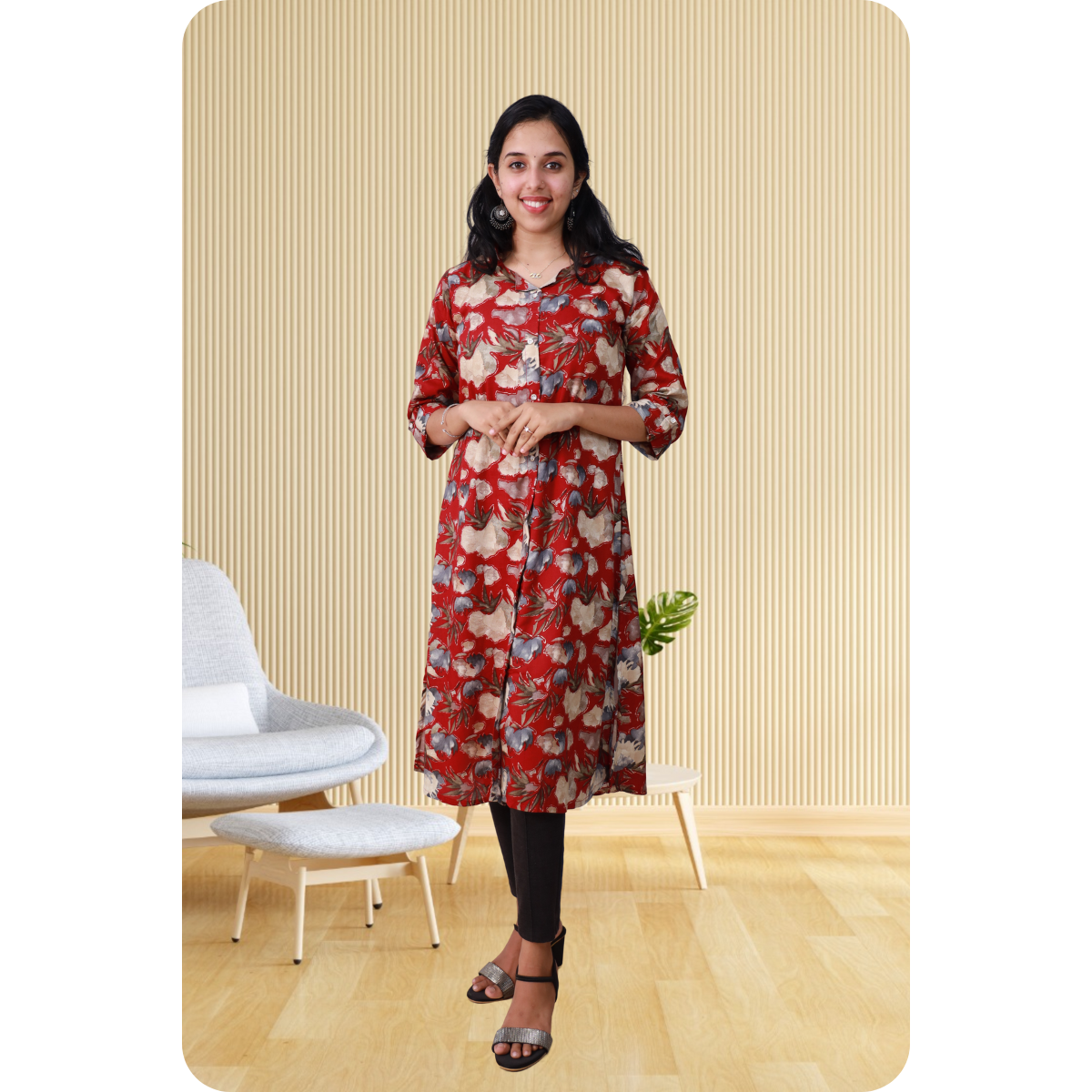 Zahari A Line top maroon floral