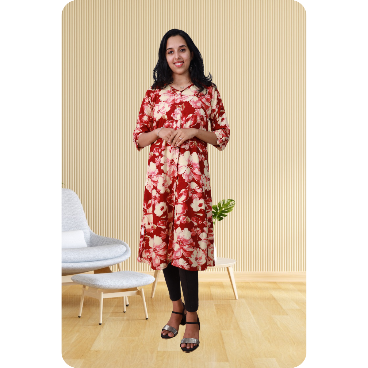 Zahari A Line red floral