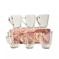 Set of 6 Clear Glass Mocha Mugs with Handle