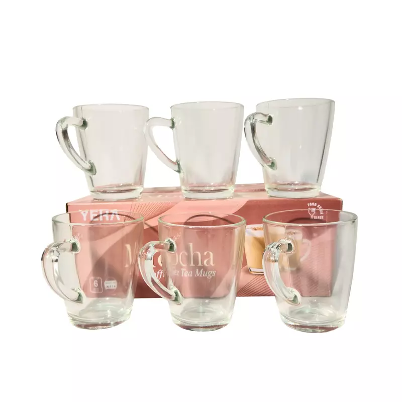 Set of 6 Clear Glass Mocha Mugs with Handle