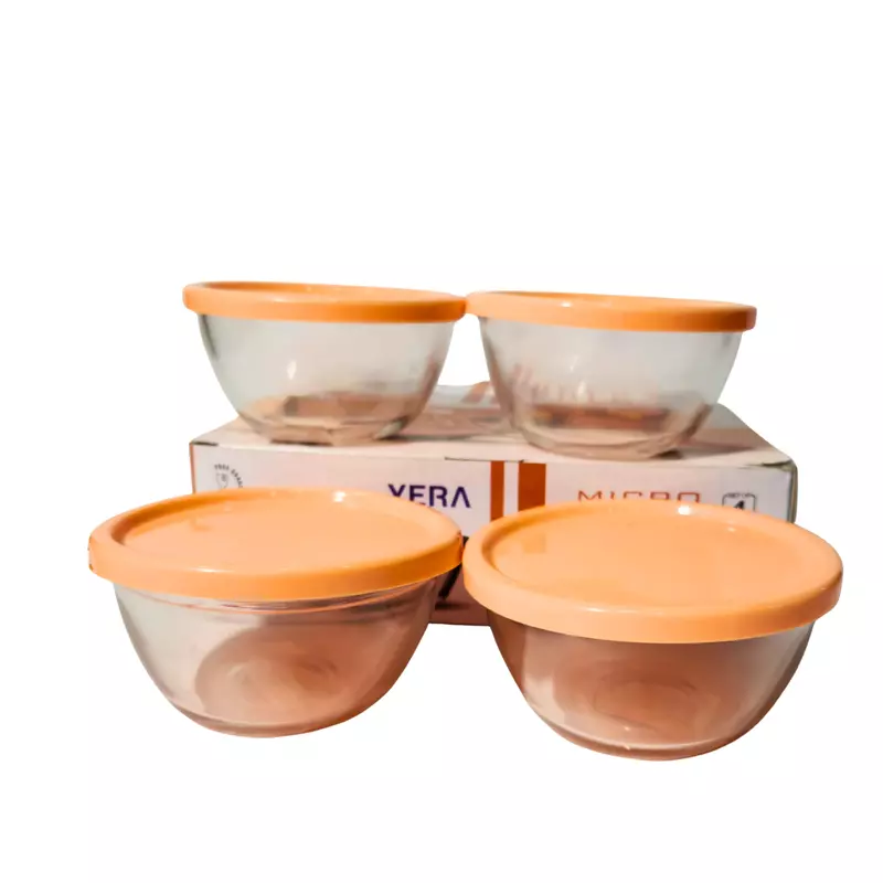 Yera Microwave-Safe Glass Bowl Set with Orange Lids (Set of 4 Pcs)