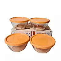 Yera Microwave-Safe Glass Bowl Set with Orange Lids (Set of 4 Pcs)