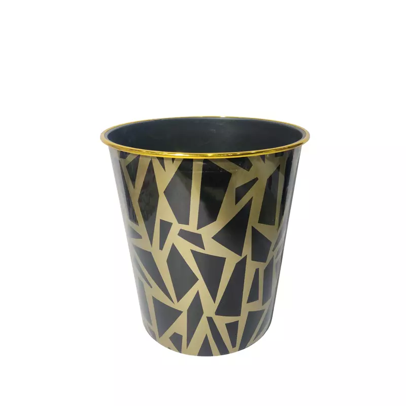 Stylish Plastic Desk Trash Can with Gold Trim