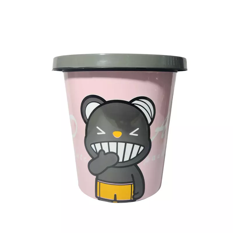 Pink Plastic Bin with Wacky Cartoon Animal Design