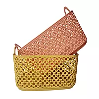 Yellow Woven Plastic Storage Basket with Handles
