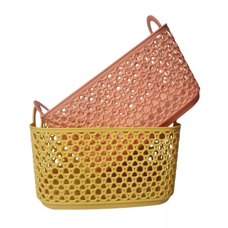 Yellow Woven Plastic Storage Basket with Handles