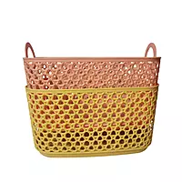 Yellow Woven Plastic Storage Basket with Handles