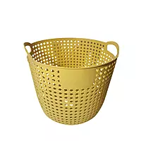 Yellow Round Woven Plastic Laundry Basket with Handle