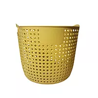 Yellow Round Woven Plastic Laundry Basket with Handle