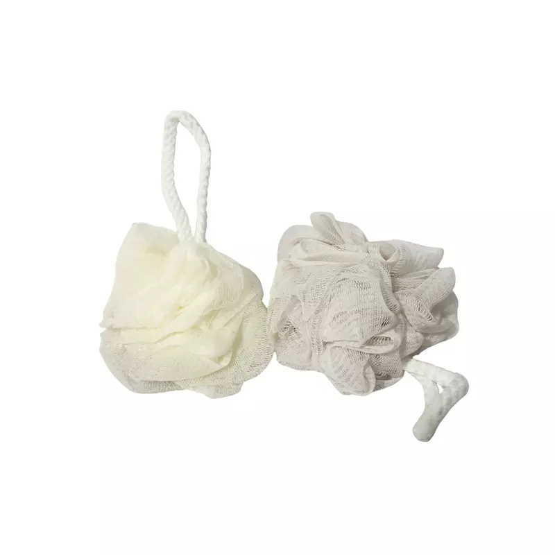 Set of 2 Mesh Bath Poufs / Loofahs with Hanging Rope