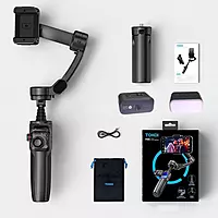 neQra M05-AI-PRO-3 Axis Gimbal Stabilizer for Smartphone AI Tracking Camera Fill Light Full Func. Remote 7 Shooting Modes Extension Rod and Tripod. Best for for YouTube Insta Travel Action Adventure