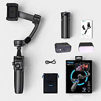 neQra M05-AI-PRO-3 Axis Gimbal Stabilizer for Smartphone AI Tracking Camera Fill Light Full Func. Remote 7 Shooting Modes Extension Rod and Tripod. Best for for YouTube Insta Travel Action Adventure