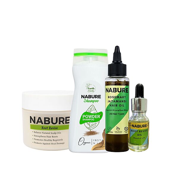 NABURE Root Revive Hair Care Ritual Combo – Hair Mask with Serum, Hair Oil & Powder Shampoo