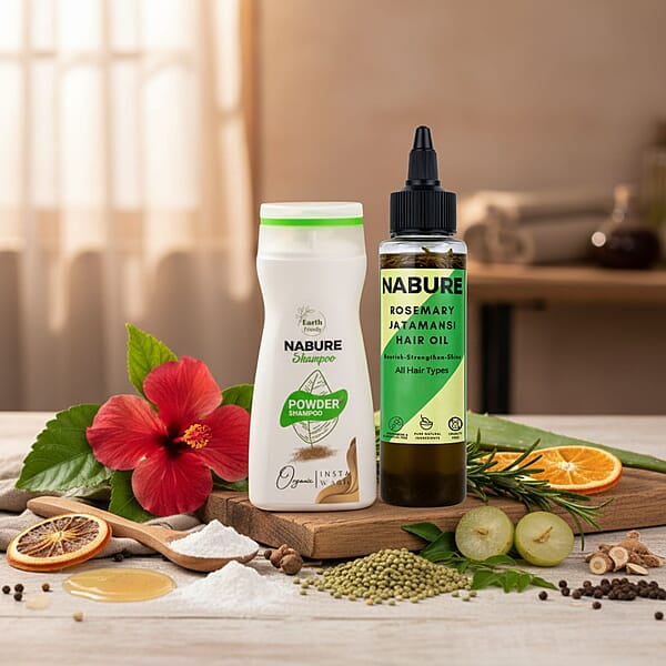 NABURE Rosemary Hair Care Combo – Rosemary Jatamansi Hair Oil & Powder to Foam Shampoo