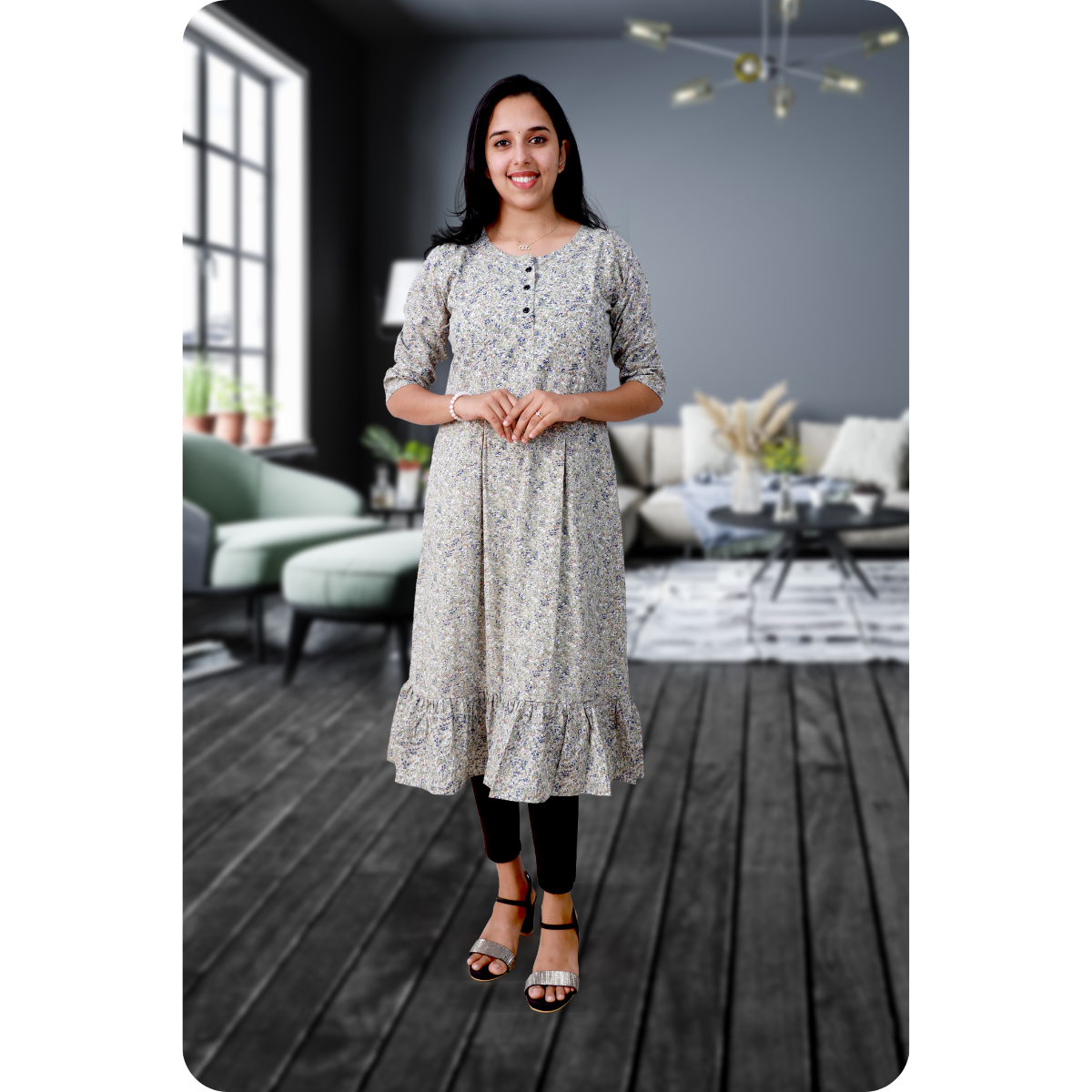 Isha Grey With Blue Print