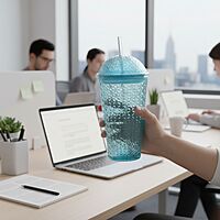 Plastic Tumbler with a Domed Lid and Straw