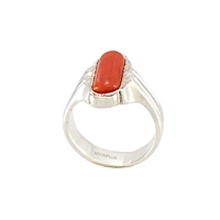 Pure Silver Pavalam Ring - Red Corel