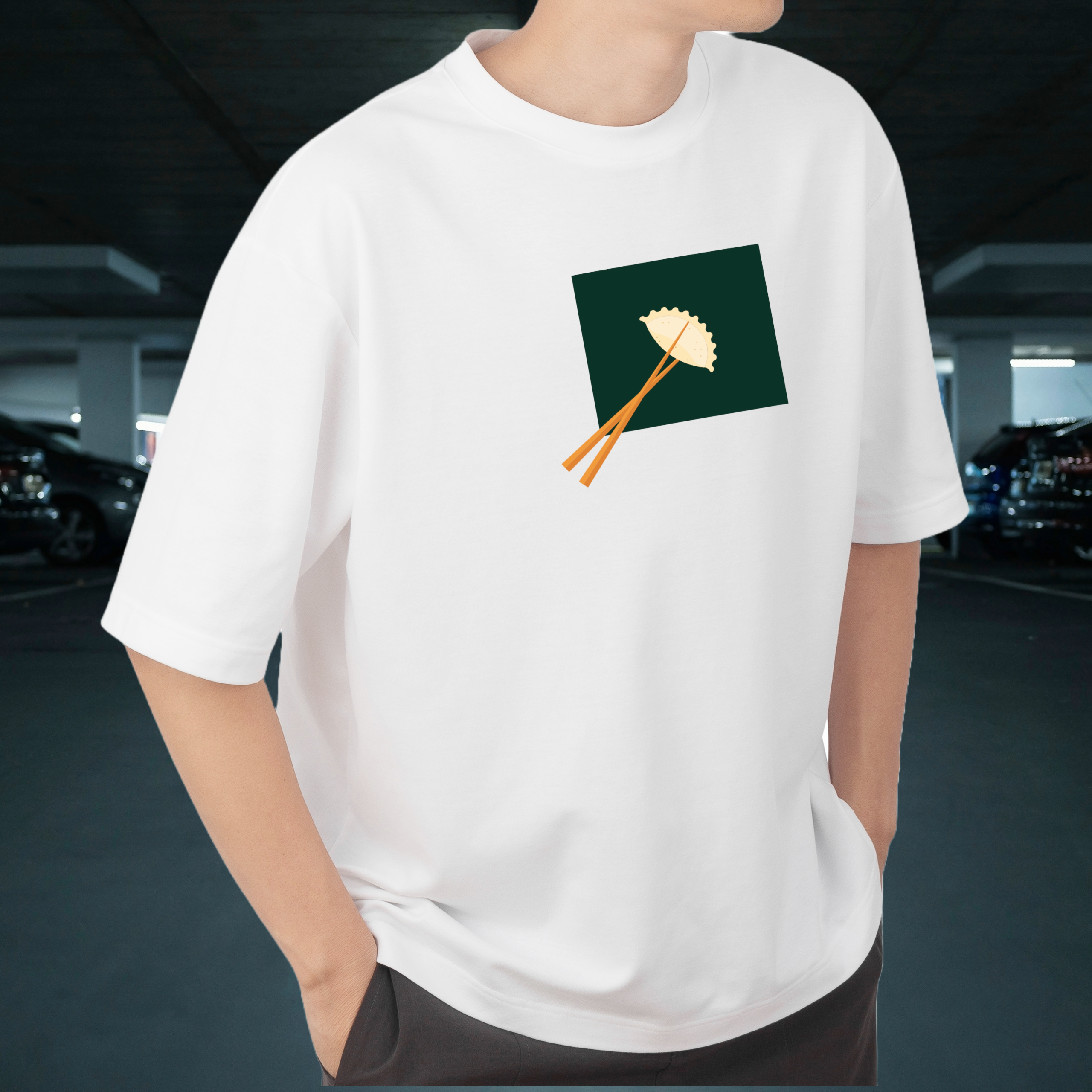 Momo On Chopsticks Unisex Oversized T-Shirt | White | Cute Food Graphic Tee | 100 % Cotton