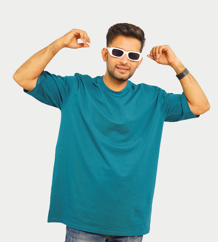 MALE LOOSE FIT T-SHIRT TEAL GREEN COLOR MALE LOOSE FIT T-SHIRT TEAL GREEN COLOR