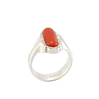 Pure Silver Pavalam Ring - Red Corel