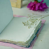 Handmade Tropical flower Deckle Edge Paper Notebooks ( Aqua )