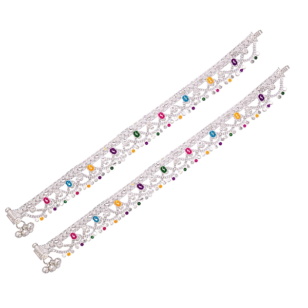 Sterling Silver Anklets for Women – Enamel Design Traditional Silver Payal
